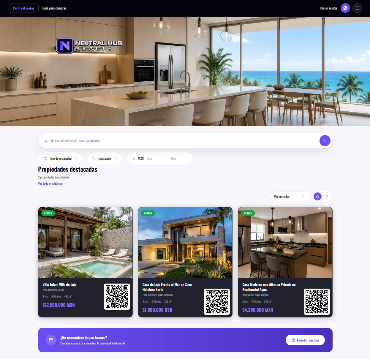 Página web profesional de un broker en Neutral Hub